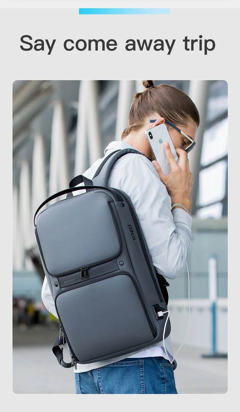 BANGE Original Unique Design Multi-Layer Space Business Backpacks Men Teenage USB External Charge 15.6 Laptop Traval Backpack