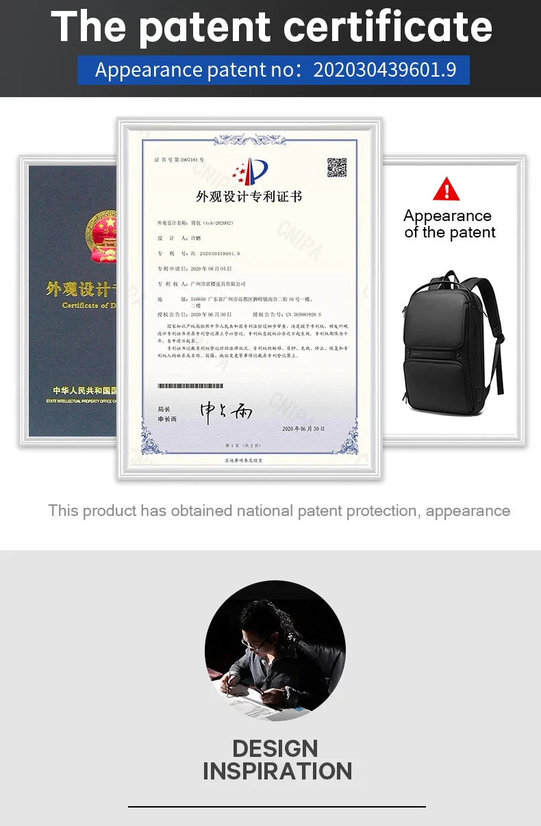 BANGE Original Unique Design Multi-Layer Space Business Backpacks Men Teenage USB External Charge 15.6 Laptop Traval Backpack