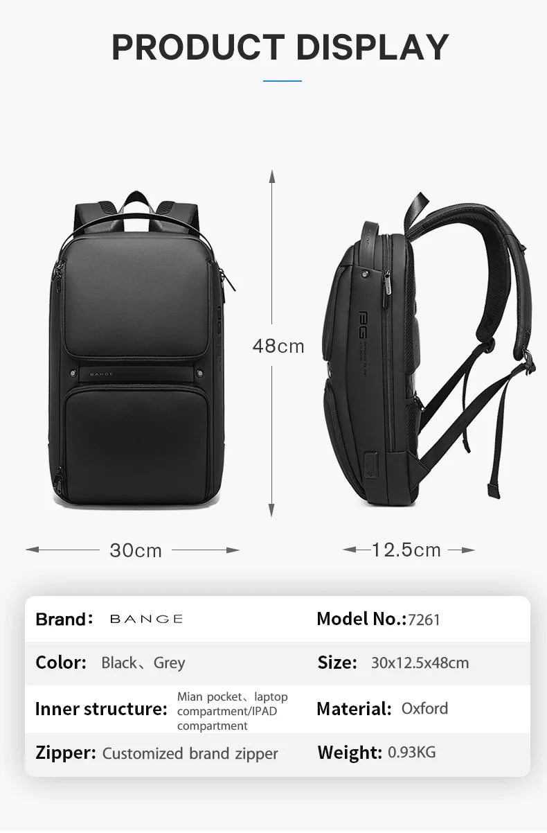 BANGE Original Unique Design Multi-Layer Space Business Backpacks Men Teenage USB External Charge 15.6 Laptop Traval Backpack