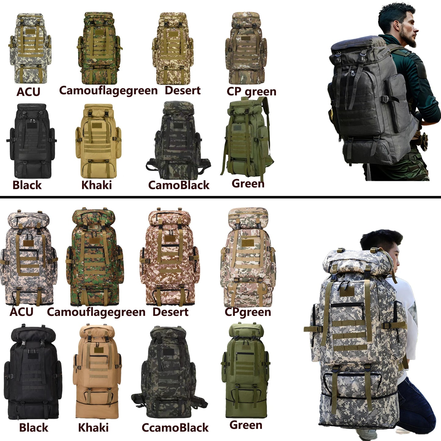 80L/100L Mountaineering Bag Climb Bag Tactical Backpacks Large Backpack Outdoors Hiking Camping Travel Bags