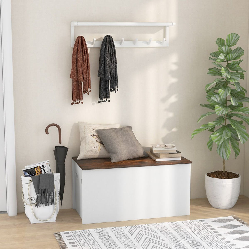 Coffre-Banc De Rangement Couvercle Rabattable Design Anticollision Pour Couvertures Jouets Collations Blanc