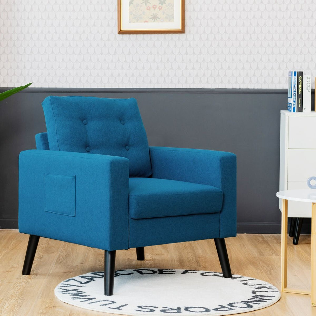 Fauteuil De Salon 1 Personne Avec Profondeur D'Assise 53Cm Canapé 1 Place Avec Pieds Bois D’Hévéa Pour Chambre Salon Bureau 81*67*86Cm Bleu/Beige/Gris