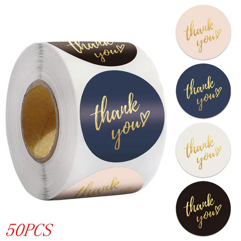 50-500Pcs 1Inch Blue Thank You Stickers for Envelope Sealing Labels Stationery Supplies Handmade Wedding Gift Decoration Sticker