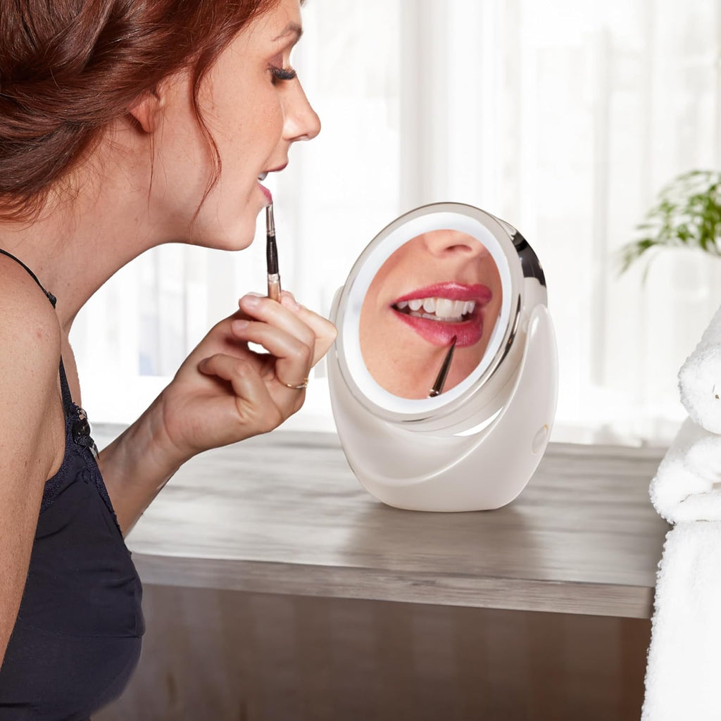 LED Mirror - Miroir Maquillage - Miroir LED Ø13 Cm - Miroir Grossissant - Effet Grossisant X1/ X10 - Miroir Double Face - Petit Miroir