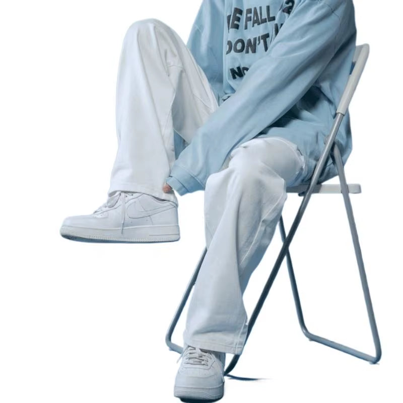 Straight Jeans Men White Loose Unisex Denim Trousers Trend Neutral Jeans Men Baggy Casual Solid Man Women Pants Hip Hop Jeans