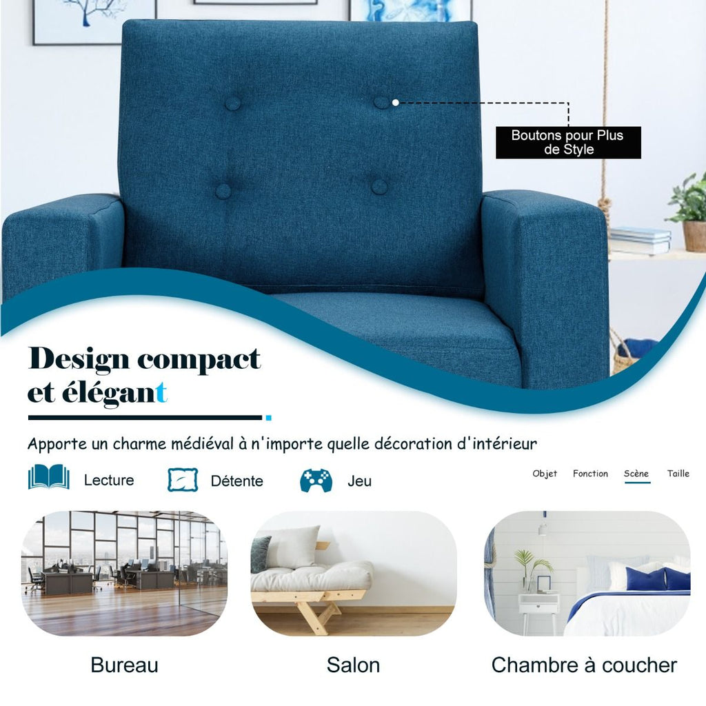 Fauteuil De Salon 1 Personne Avec Profondeur D'Assise 53Cm Canapé 1 Place Avec Pieds Bois D’Hévéa Pour Chambre Salon Bureau 81*67*86Cm Bleu/Beige/Gris