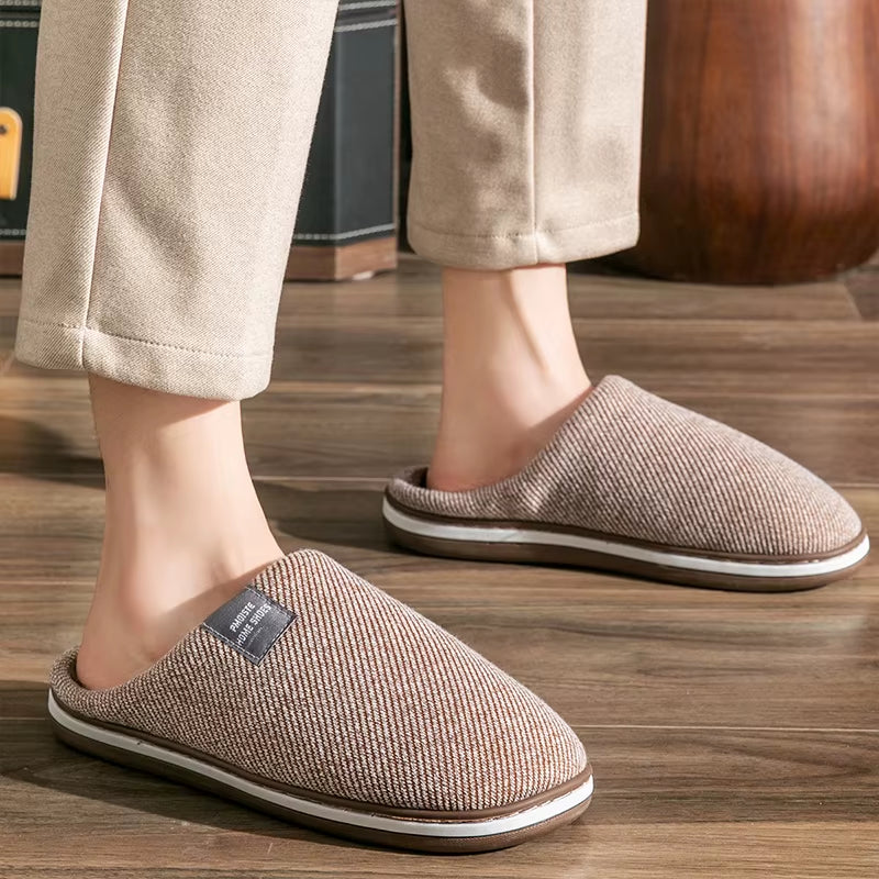 Men'S Slippers Memory Foam Slippers for Home 2022 Winter Non-Slip Male House Shoes Stripe Unisex Indoor Slippers Soft plus Size