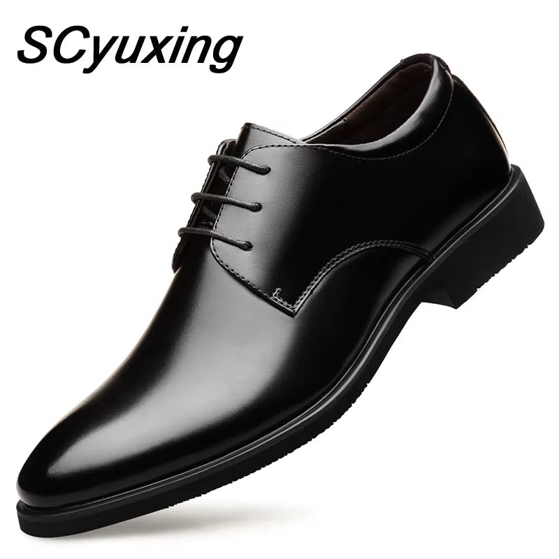 2025 New Men'S Quality Cowhide Leather Shoes British Business Extra Size 38-47 Soft Leather Man Split Leather Dress Shoes