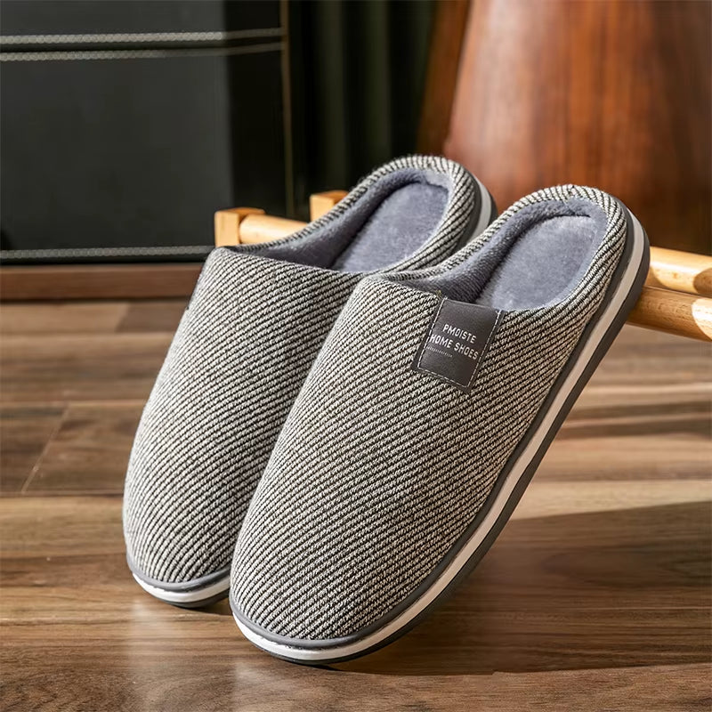 Men'S Slippers Memory Foam Slippers for Home 2022 Winter Non-Slip Male House Shoes Stripe Unisex Indoor Slippers Soft plus Size