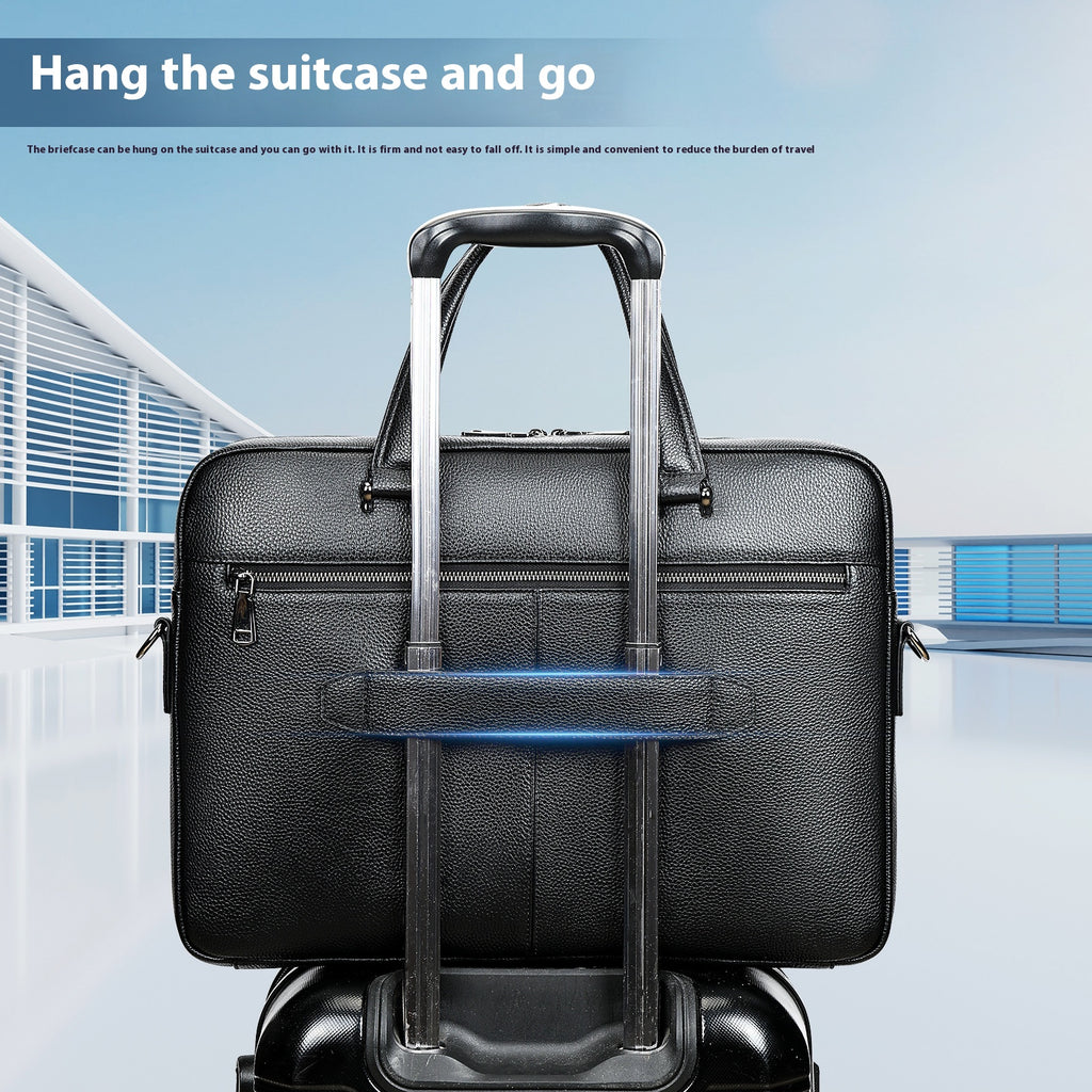 Men'S Handbag Horizontal Briefcase Large Capacity First Layer Cowhide 17-Inch Computer Bag