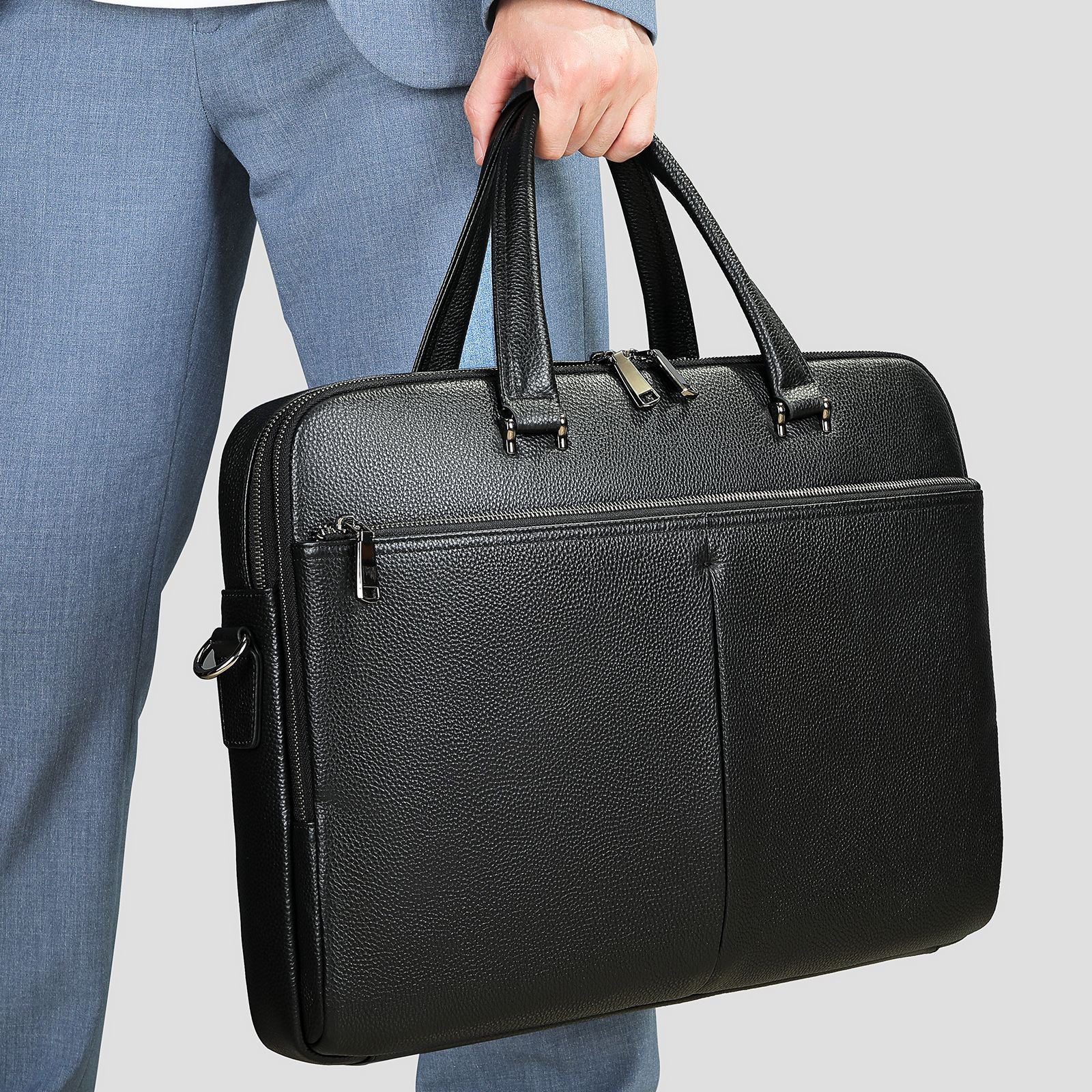 Men'S Handbag Horizontal Briefcase Large Capacity First Layer Cowhide 17-Inch Computer Bag