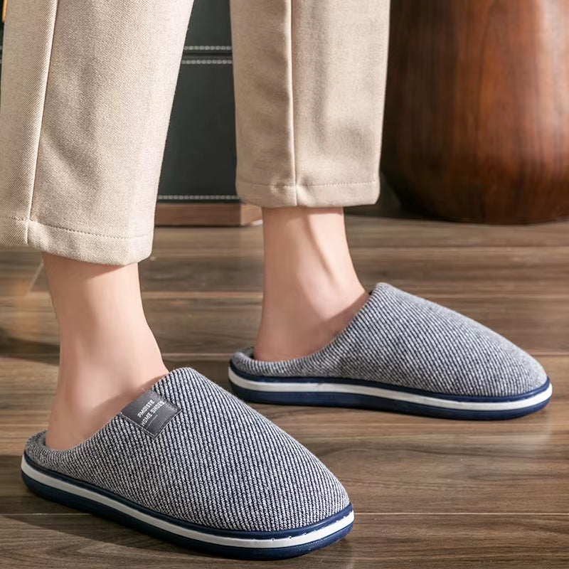 Men'S Slippers Memory Foam Slippers for Home 2022 Winter Non-Slip Male House Shoes Stripe Unisex Indoor Slippers Soft plus Size