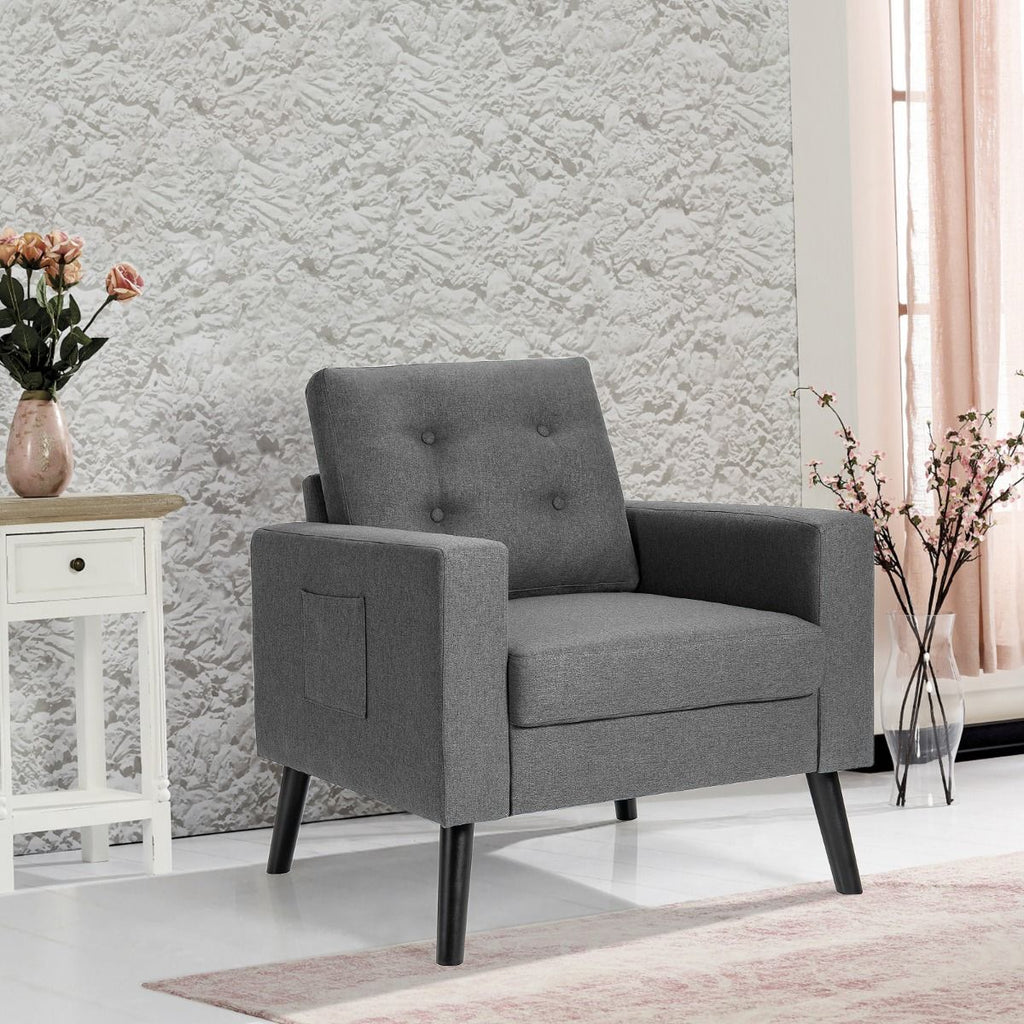 Fauteuil De Salon 1 Personne Avec Profondeur D'Assise 53Cm Canapé 1 Place Avec Pieds Bois D’Hévéa Pour Chambre Salon Bureau 81*67*86Cm Bleu/Beige/Gris