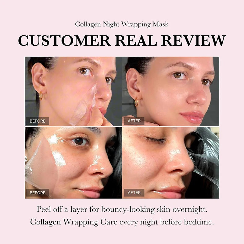 5PC Korean Collagen Wrapping Peel Off Facial Mask Elasticity Hydration Reduces Sagging Dullness Hydrolyzed Collagen Skin Care Don't Taxe That