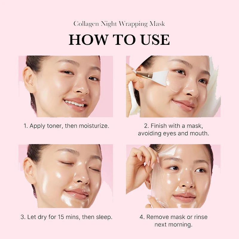 5PC Korean Collagen Wrapping Peel Off Facial Mask Elasticity Hydration Reduces Sagging Dullness Hydrolyzed Collagen Skin Care Don't Taxe That