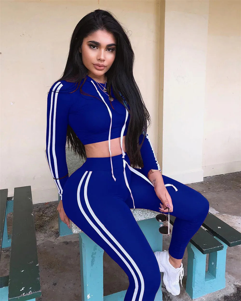 Fitness Casual 2 Piece Set Tracksuit Women Side Striped Hoodies Cropped Tops and Pants Jogger Two Piece Outfits Chandal Mujer Don't Taxe That