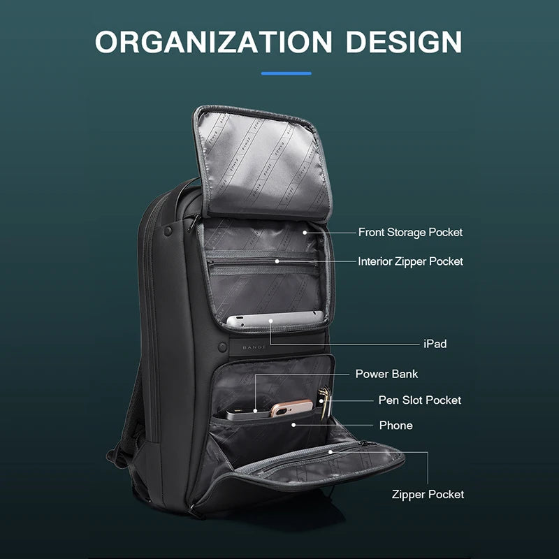 BANGE Original Unique Design Multi-Layer Space Business Backpacks Men Teenage USB External Charge 15.6 Laptop Traval Backpack Don't Taxe That