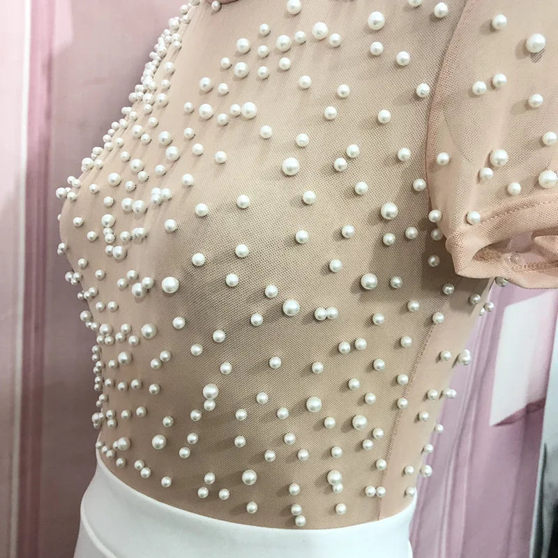 Women Winter Long Dress O-Neck Short Sleeve Pearl Sexy Night Club Party Solid Open Fork Maxi Bandage Bodycon Dresses GL0018 Don't Taxe That