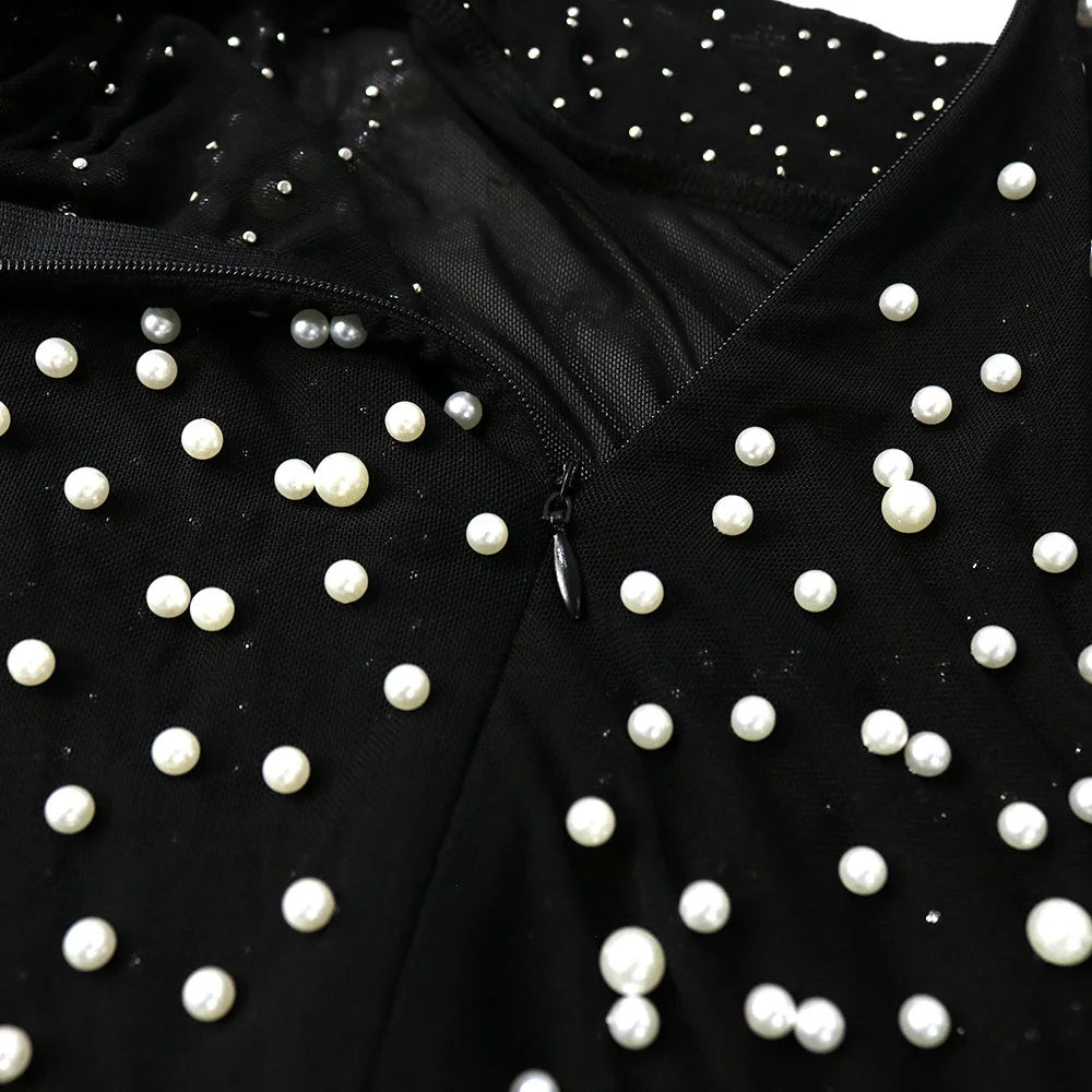 Women Winter Long Dress O-Neck Short Sleeve Pearl Sexy Night Club Party Solid Open Fork Maxi Bandage Bodycon Dresses GL0018 Don't Taxe That