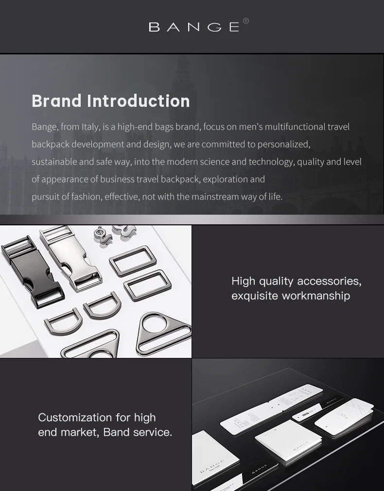 BANGE Original Unique Design Multi-Layer Space Business Backpacks Men Teenage USB External Charge 15.6 Laptop Traval Backpack Don't Taxe That