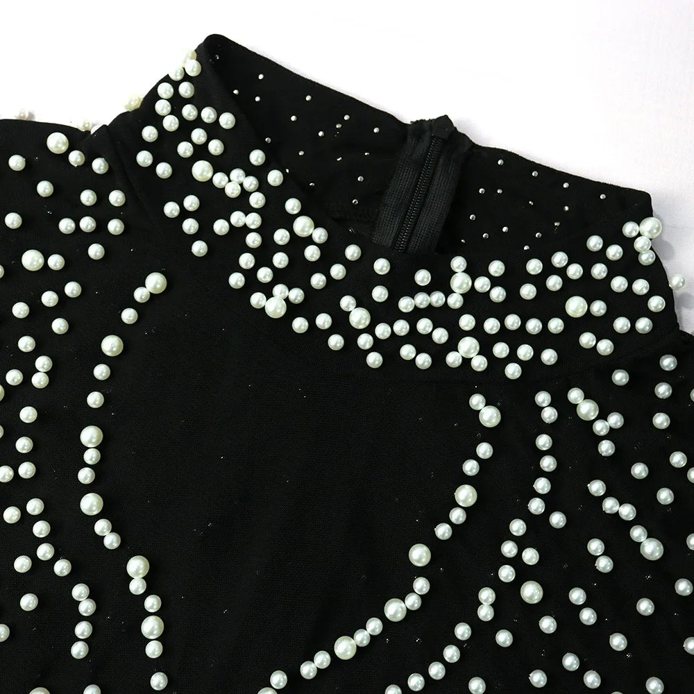 Women Winter Long Dress O-Neck Short Sleeve Pearl Sexy Night Club Party Solid Open Fork Maxi Bandage Bodycon Dresses GL0018 Don't Taxe That