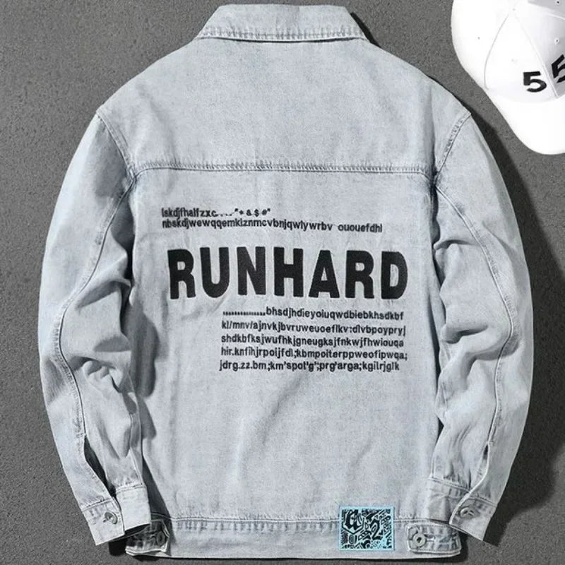 Jeans Coat for Men Letter Denim Jackets Man with Embroidery Light Designer Large Size Winter Oversize New in Korea Aesthetic L G Don't Taxe That