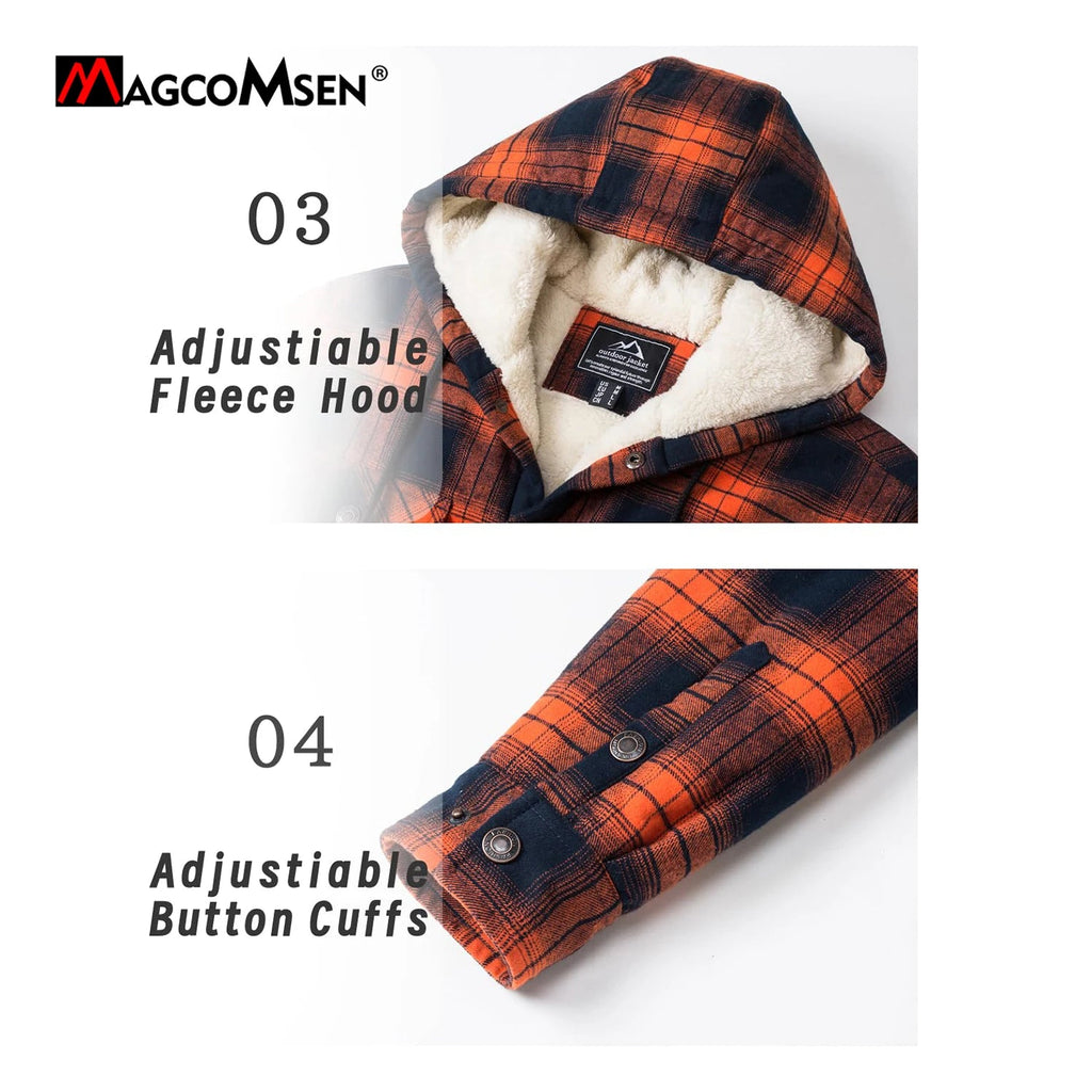 MAGCOMSEN Hooded Flannel Jacket Men's Plaid Jackets Cotton Sherpa Lined Jacket Winter Button Heavyweight Plaid Hoodies Male Don't Taxe That