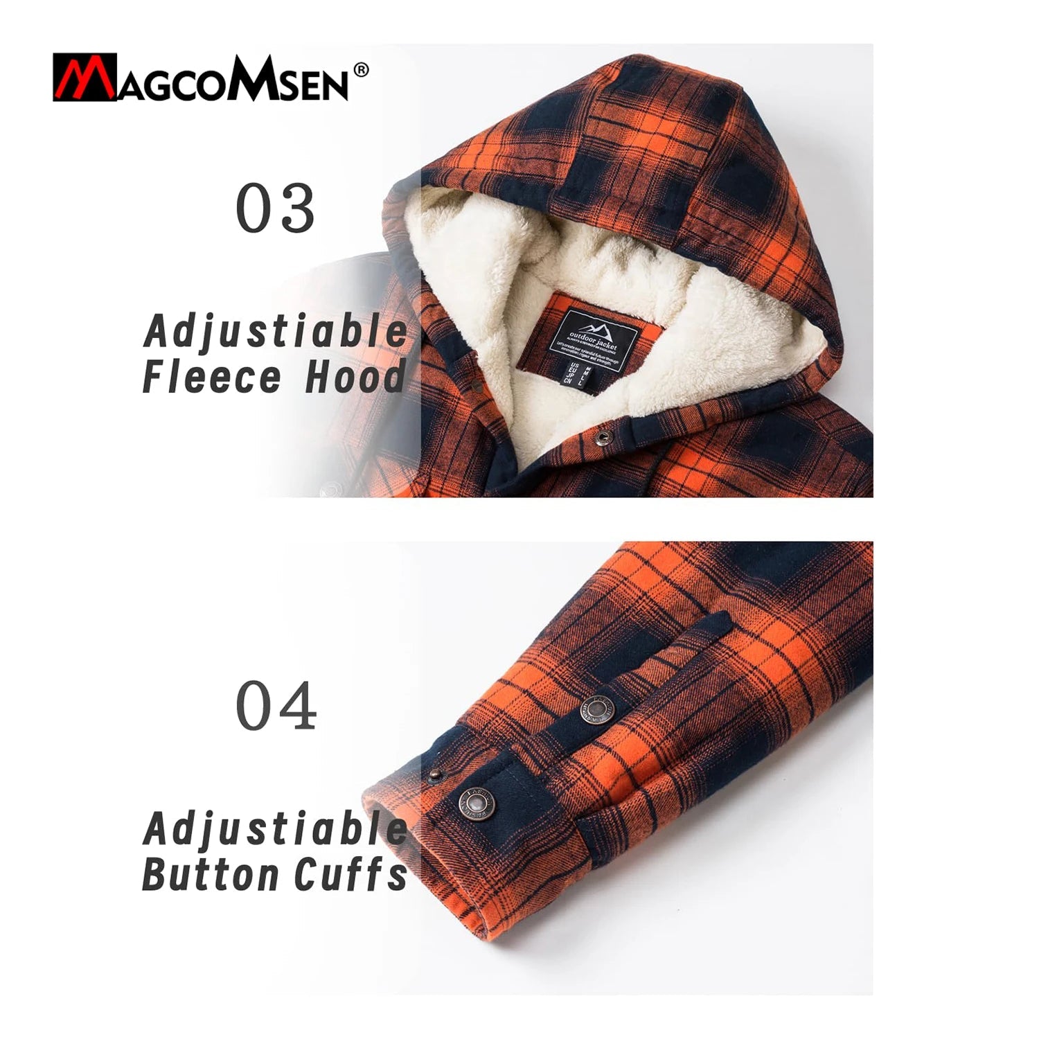 MAGCOMSEN Hooded Flannel Jacket Men's Plaid Jackets Cotton Sherpa Lined Jacket Winter Button Heavyweight Plaid Hoodies Male Don't Taxe That