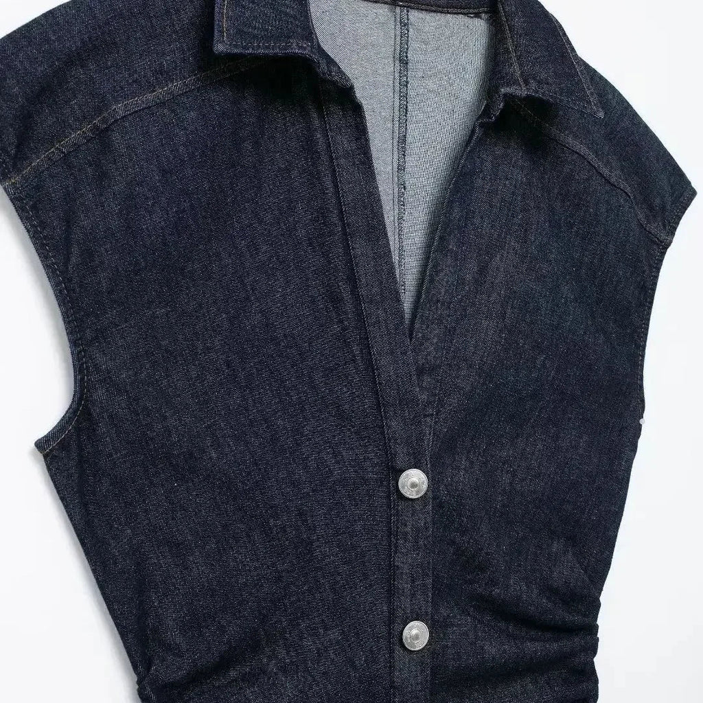 TRAFSHE Sleeveless Denim Long Dress Women Bodycon Tank Midi Dress Woman Summer Ruched Button Up Casual Dresses For Lady Don't Taxe That