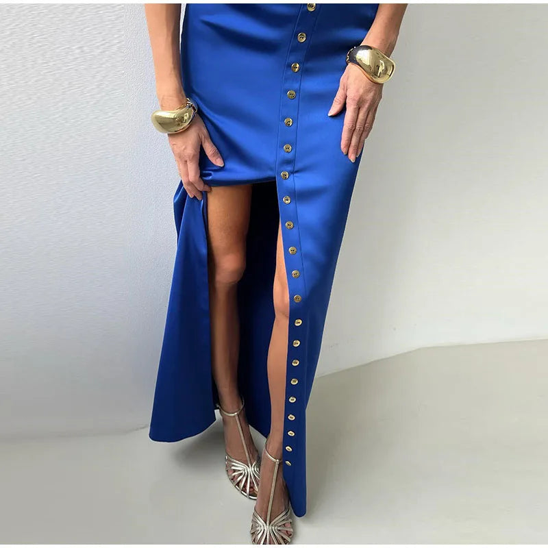 Crop Tops Long Skirt Two Piece Set Women Elegant Sleeveless Top Suit With Front Split Skirt Lady Chic Sexy Evening Party Outfits Don't Taxe That