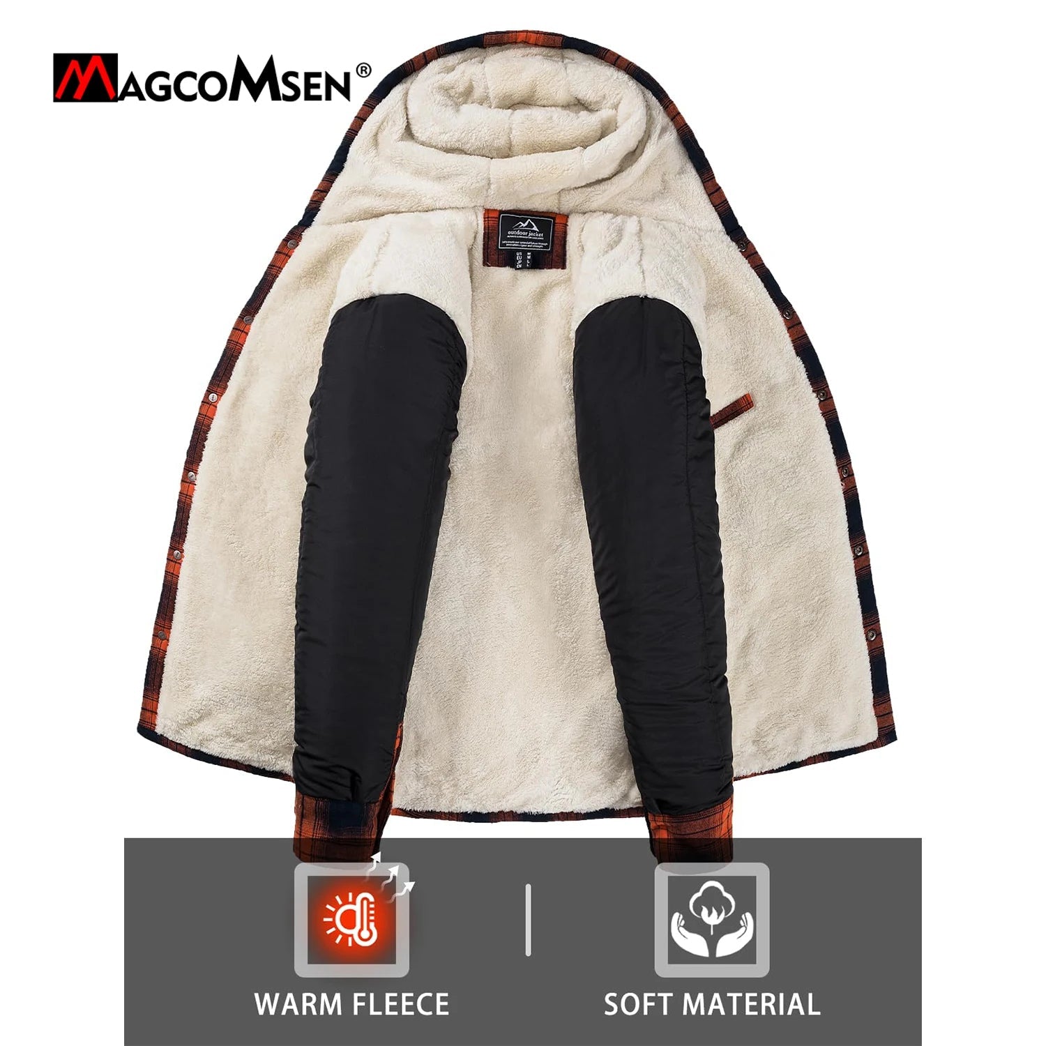 MAGCOMSEN Hooded Flannel Jacket Men's Plaid Jackets Cotton Sherpa Lined Jacket Winter Button Heavyweight Plaid Hoodies Male Don't Taxe That