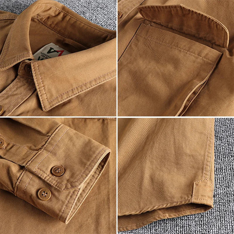 Autumn new 204 khaki retro wash solid color work shirt men's three-dimensional pocket trend loose jacket Don't Taxe That