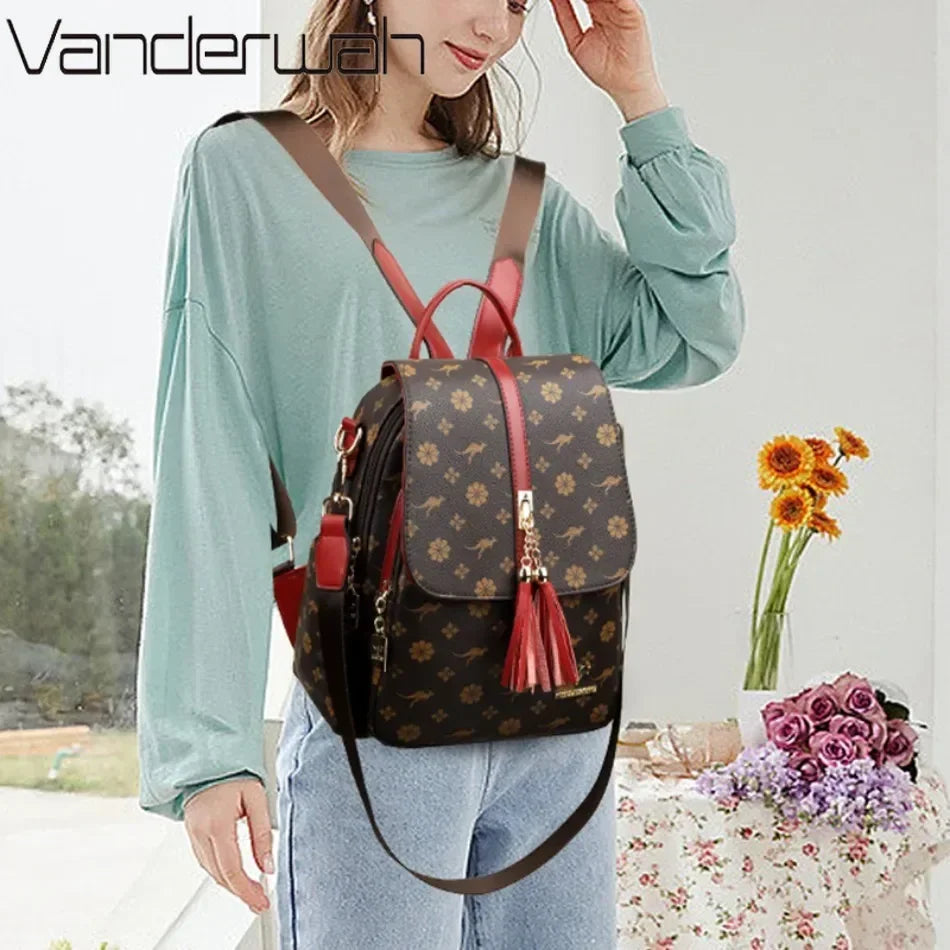 Ladies Backpack Designer High Quality Leather Women Bag Luxury Fashion Printing Tassel School Bags Large Capacity Backpacks Sac Don't Taxe That