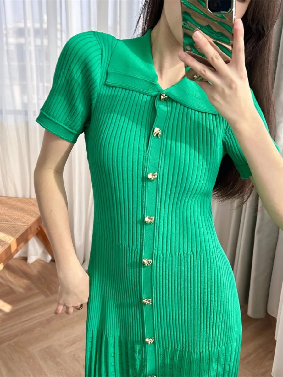YuooMuoo Summer Maxi Dress Women Knit Black Green Long Bodycon Korean Fashion Ruffle Ladies Dresses Elegant Office Women Dress Don't Taxe That