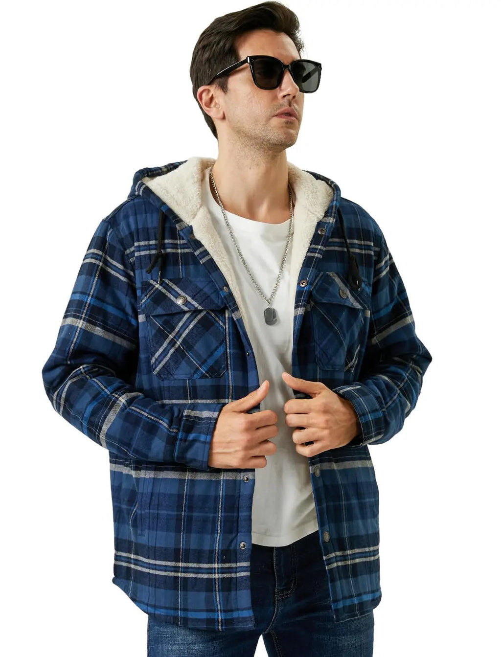 MAGCOMSEN Hooded Flannel Jacket Men's Plaid Jackets Cotton Sherpa Lined Jacket Winter Button Heavyweight Plaid Hoodies Male Don't Taxe That