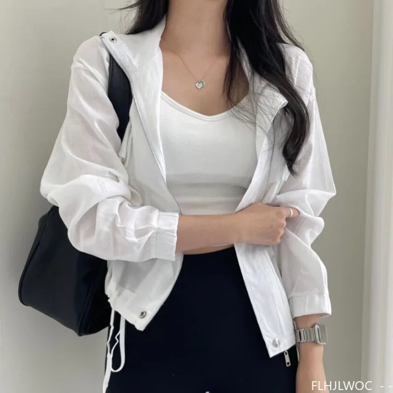 Thin Airy Korea Style Short Outerwear Woman Casual Loose Lazy Chic Long Sleeve Cotton Blends Linen Windbreaker Coats Jackets Don't Taxe That