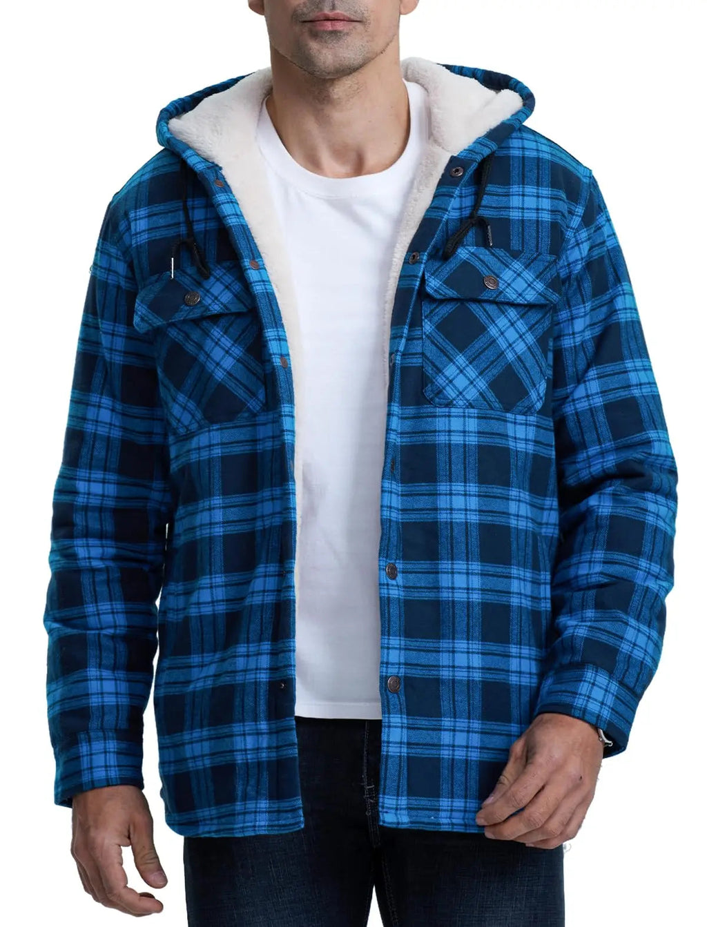 MAGCOMSEN Hooded Flannel Jacket Men's Plaid Jackets Cotton Sherpa Lined Jacket Winter Button Heavyweight Plaid Hoodies Male Don't Taxe That