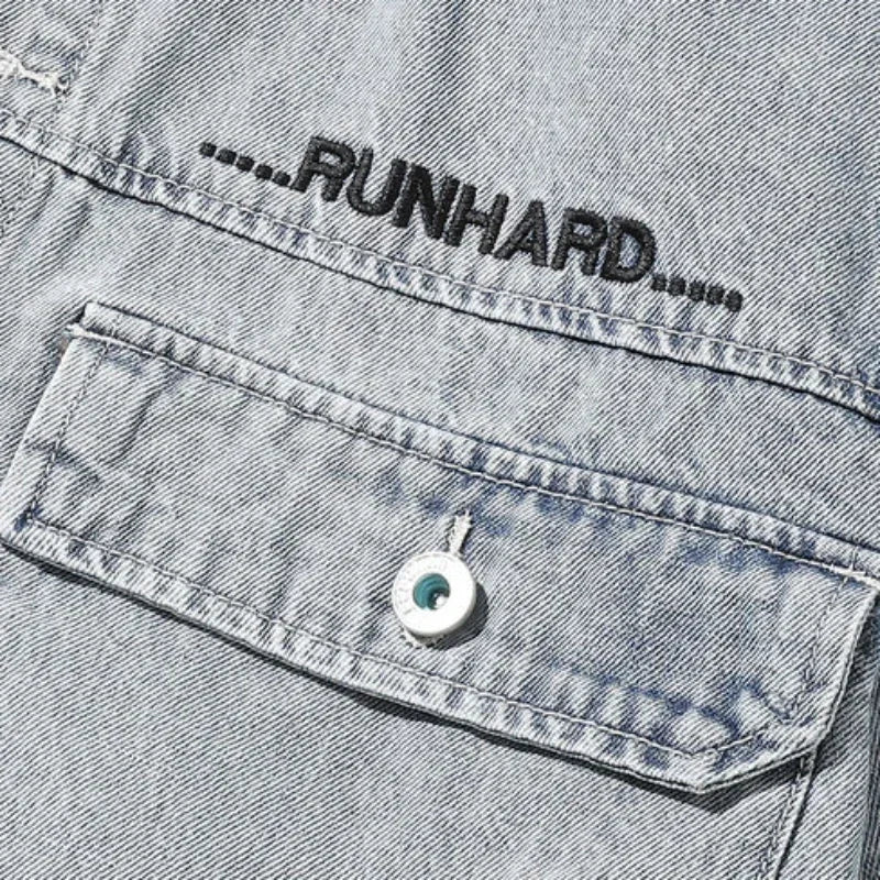 Jeans Coat for Men Letter Denim Jackets Man with Embroidery Light Designer Large Size Winter Oversize New in Korea Aesthetic L G Don't Taxe That