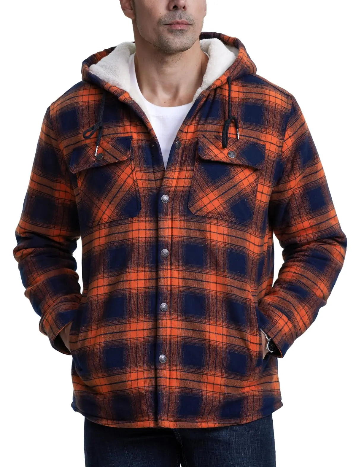 MAGCOMSEN Hooded Flannel Jacket Men's Plaid Jackets Cotton Sherpa Lined Jacket Winter Button Heavyweight Plaid Hoodies Male Don't Taxe That