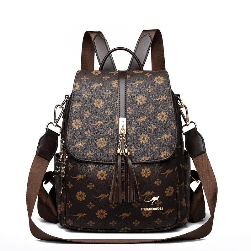 Ladies Backpack Designer High Quality Leather Women Bag Luxury Fashion Printing Tassel School Bags Large Capacity Backpacks Sac Don't Taxe That