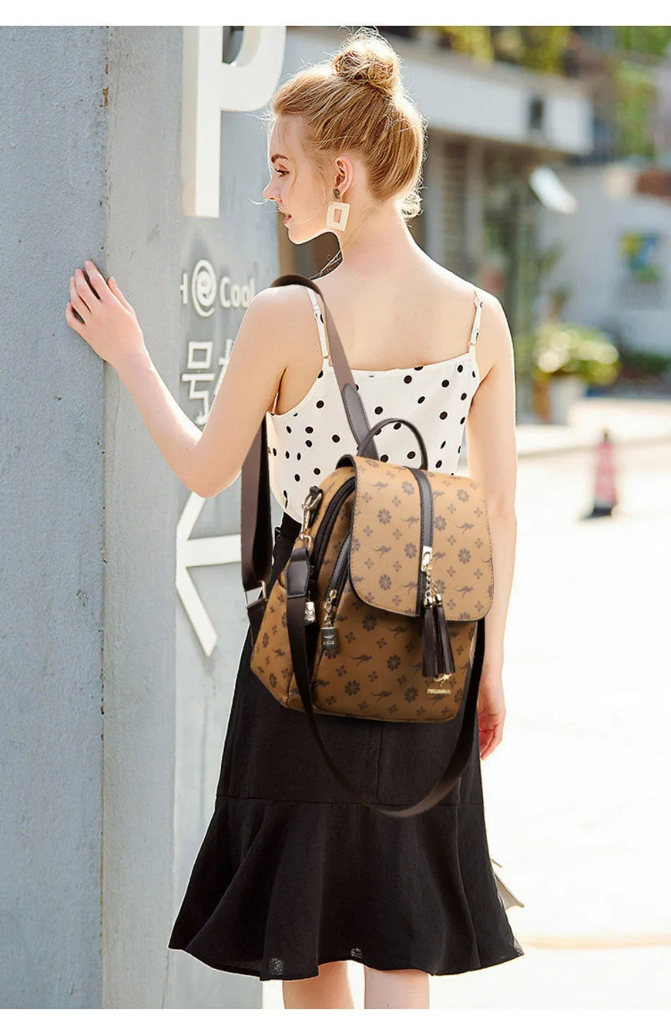 Ladies Backpack Designer High Quality Leather Women Bag Luxury Fashion Printing Tassel School Bags Large Capacity Backpacks Sac Don't Taxe That