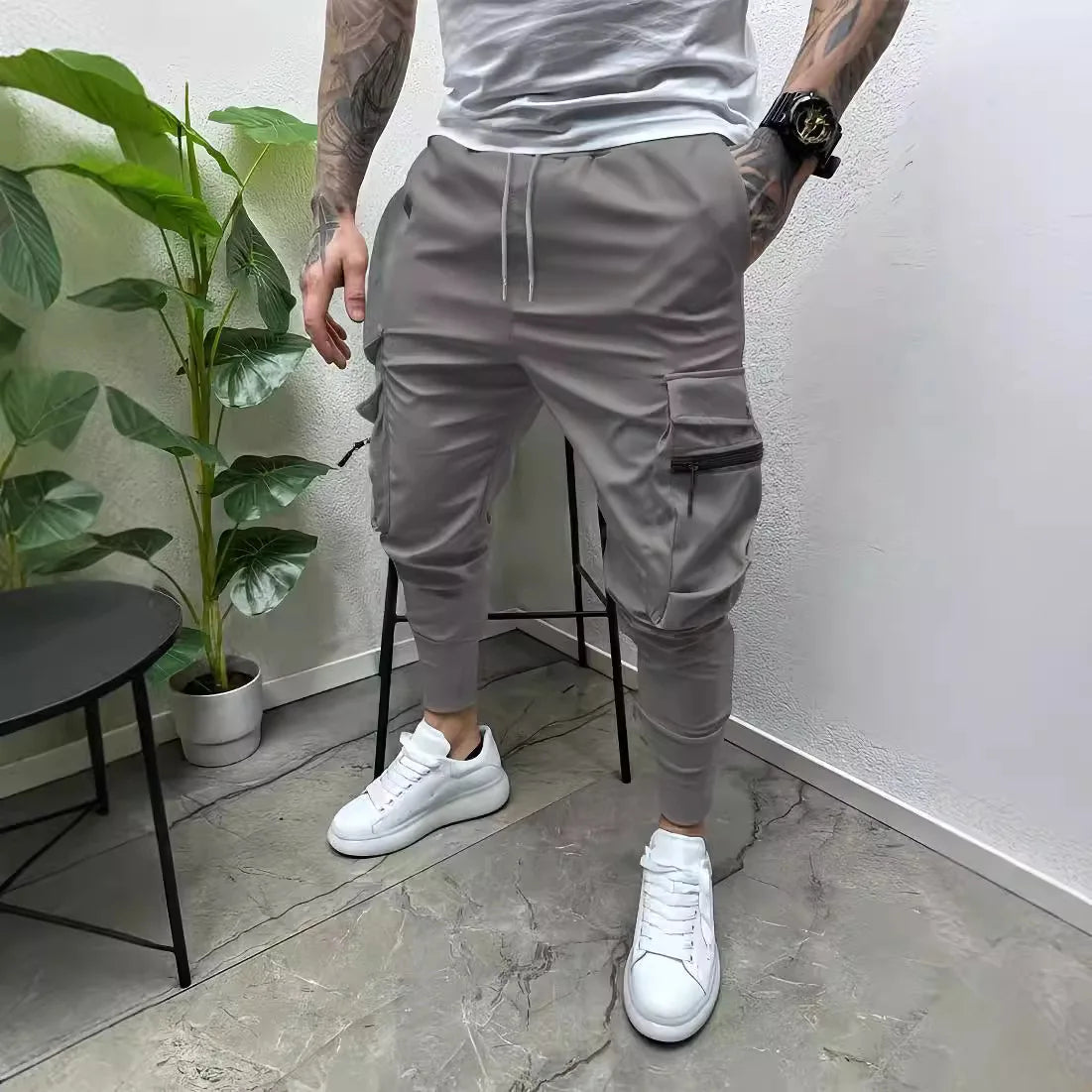 Europe and the United States new men's ebay casual multi-pocket slim foot cargo pants outdoor trend pants fitness pants Don't Taxe That