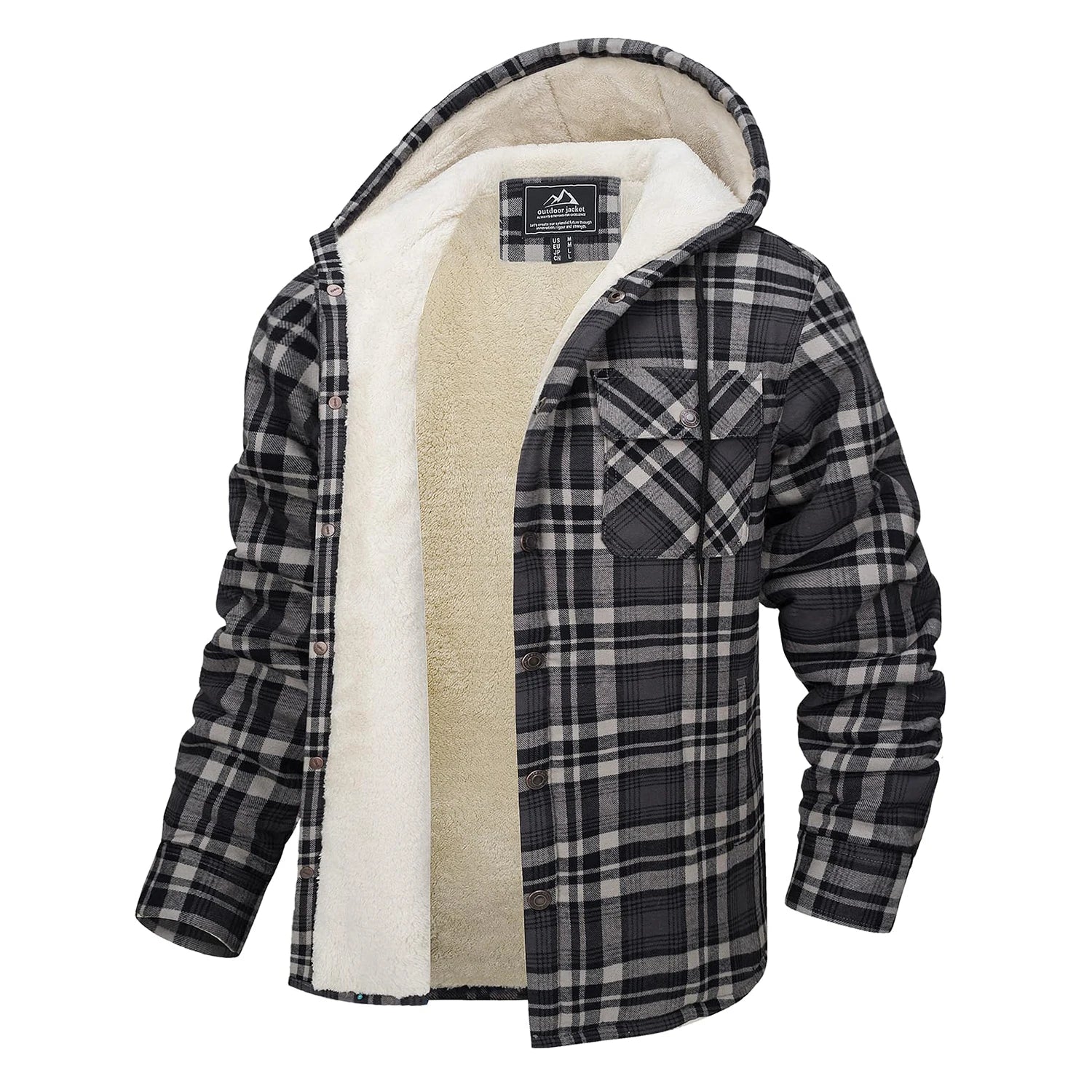 MAGCOMSEN Hooded Flannel Jacket Men's Plaid Jackets Cotton Sherpa Lined Jacket Winter Button Heavyweight Plaid Hoodies Male Don't Taxe That