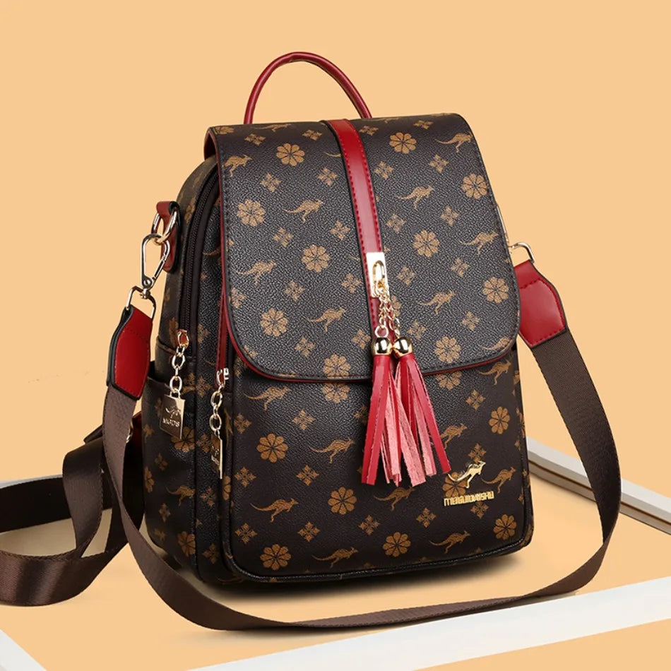 Ladies Backpack Designer High Quality Leather Women Bag Luxury Fashion Printing Tassel School Bags Large Capacity Backpacks Sac Don't Taxe That