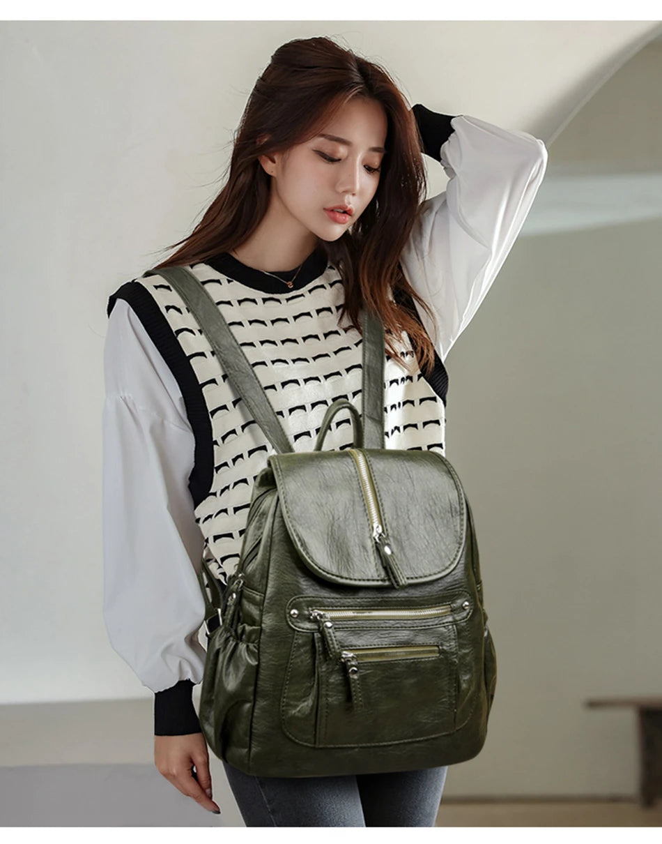 Women Soft Leather Backpacks High Capacity Female Back Pack Casual Travel Ladies Bagpack Machial Feminina for Teenager Grils Don't Taxe That