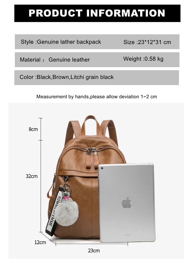 Genuine Leather Backpacks for Women Cowhide High Capacity Waterproof Backpack Trendy Women Bags Girl Travel School Bags Don't Taxe That