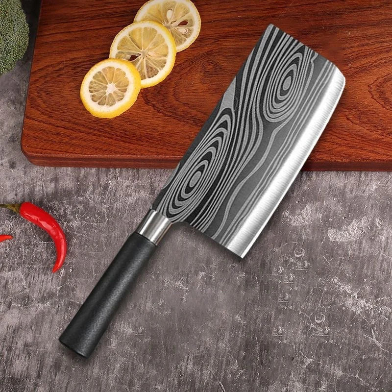 Laser Damascus Pattern Utility Kitchen Knives Scissors Sharpening Rod Set Stainless Steel Sharp Slicing Chef knife Cooking Tool Don't Taxe That