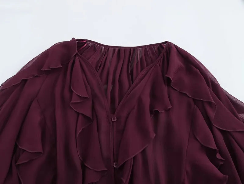 TRAF Ruffle Womens Blouses Semi Sheer Casual Blouses Woman Spring Fairy Shirts and Blouses for Lady Long Sleeve Tops Woman 2025 Don't Taxe That
