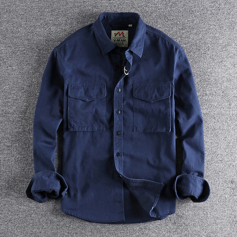 Autumn new 204 khaki retro wash solid color work shirt men's three-dimensional pocket trend loose jacket Don't Taxe That