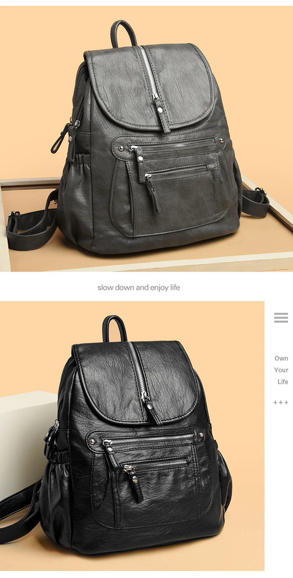 Women Soft Leather Backpacks High Capacity Female Back Pack Casual Travel Ladies Bagpack Machial Feminina for Teenager Grils Don't Taxe That